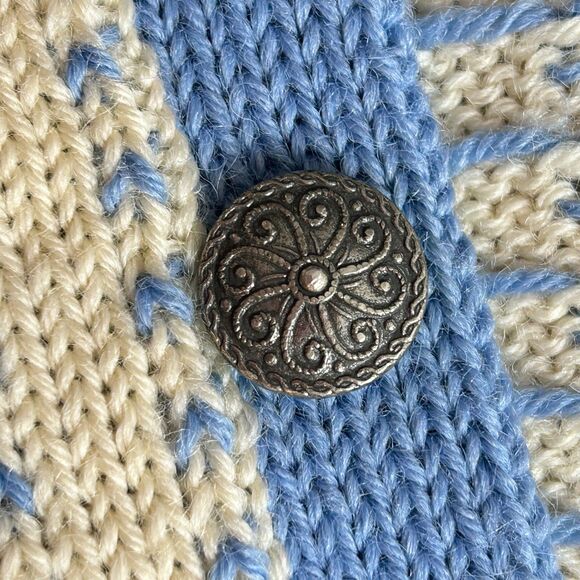 Handmade O Allers Nilssen Norway Wool Fair Isle Cream Blue Cardigan Sweater S/M - Picture 4 of 15